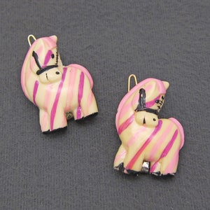 RUSS BERRIE vintage 1980&#39;s barrette PAIR, hand-painted pink zebra hair clips, new-old-stock, wire clasp, zebra barrettes