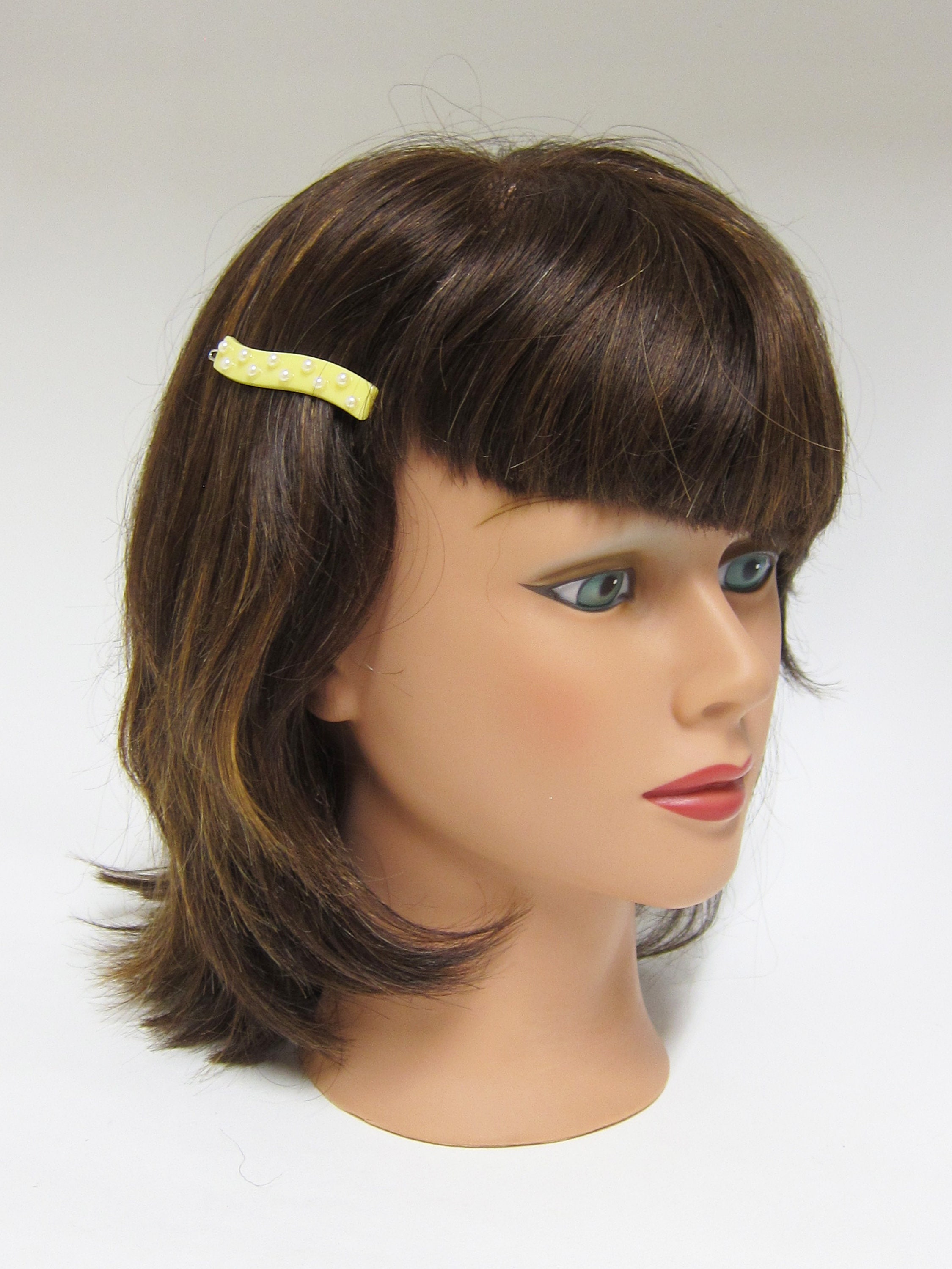 1980's vintage hair clip PAIR 2.1 yellow plastic | Etsy