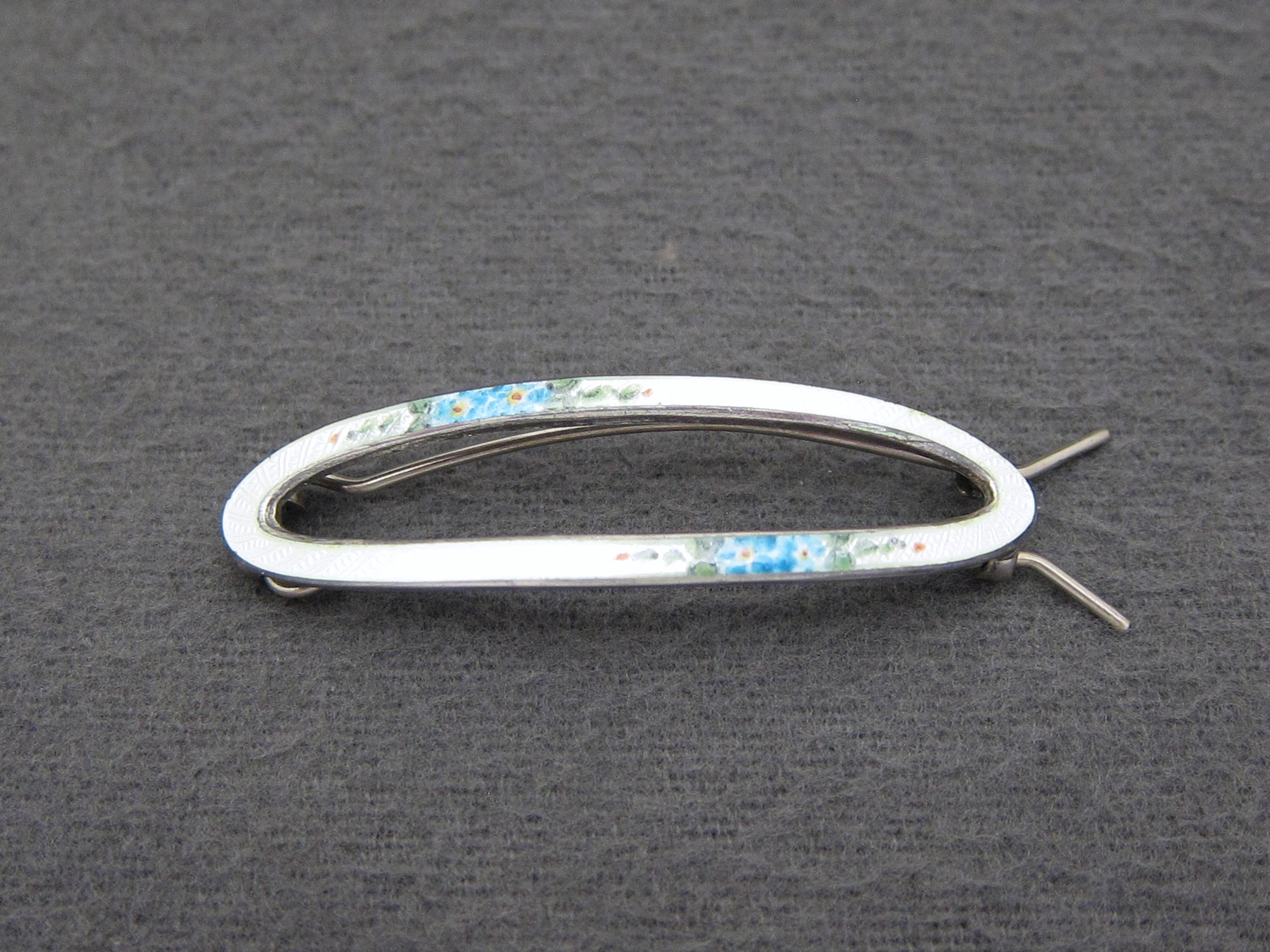 1930’s Antique Guilloche Enamel Hair Clip Sterling Silver TINY 1930 main image 3