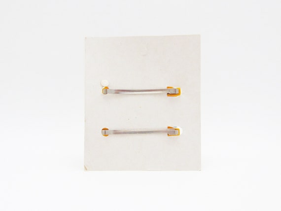 1980's vintage hair clip pair, 2.1" ORANGE plasti… - image 2
