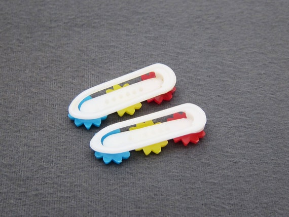 1970's vintage hair clip PAIR, multicolor red/yel… - image 5
