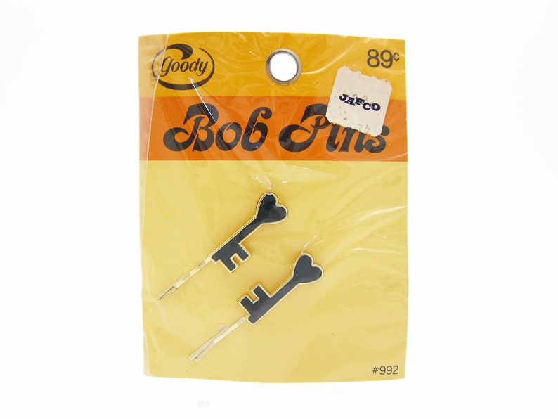 Goody 70 S Vintage Bobby Pin Pair Gold Tone Heart Keys Etsy