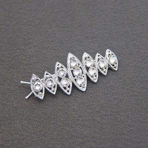 1960&#39;s vintage rhinestone hair clip, 2.2&quot; silver-tone metal FILIGREE barrette w/ SWAROVSKI rhinestones, new-old-stock, pinch-wire clasp