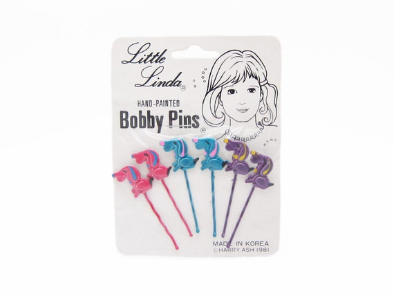 1980's vintage bobby pins, set of 6 hand-painted r