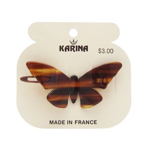 KARINA 1980&#39;s vintage barrette, 2.5&quot; faux TORTOISESHELL cellulose acetate BUTTERFLY hair clip, made in France, new-old-stock