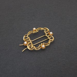 1960-tals Erma Dehle vintage FINCY hårspänne, 4,6 cm guldfärgad pärlfiligranspänne