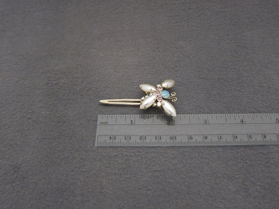 1960's vintage faux PEARL hair clip, 2.1" gold to… - image 2