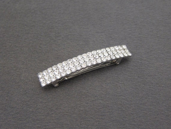 Vintage silver tone rhinestone and black stone barrette/Hair Clip made in france ANtique Silver Tone clear Rhinestone crystal metal Hair Clip  main image 3