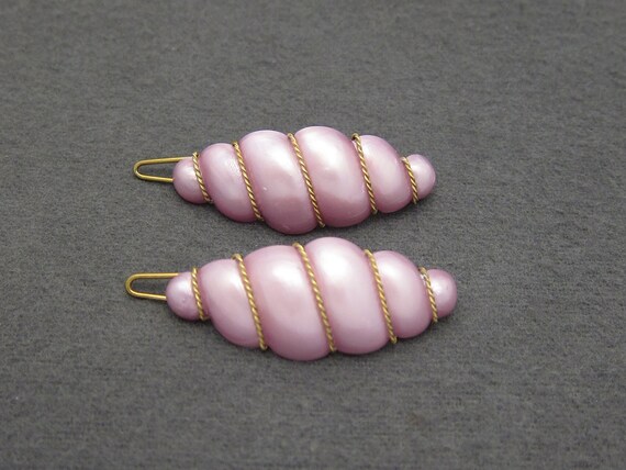 1980's vintage WIRE WRAPPED hair clip PAIR, 1.6" … - image 3
