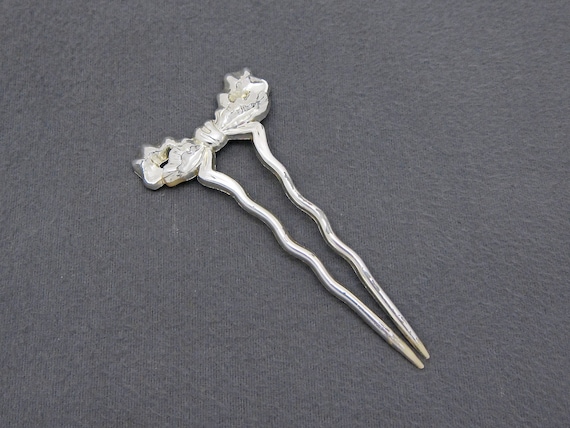 1960's vintage hair pick, 4.7" silver-plated plas… - image 1