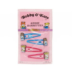 1980&#39;s vintage BOBBY & KATE hair clips, 2.1&quot; blue/red KAWAII Clic-Clac barrettes, set of four, new-old-stock, racquet sports