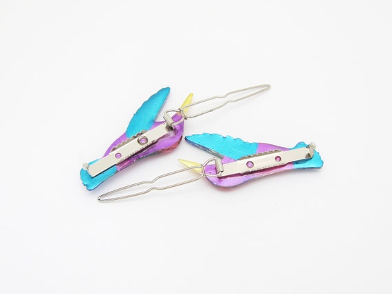 1980's vintage HUMMINGBIRD hair clip PAIR, hand-p… - image 7