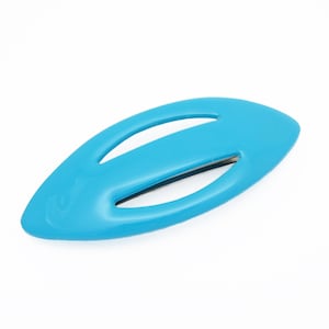 LARGE 1980&#39;s vintage hair clip, 4.1&quot; turquoise blue plastic CUTOUT barrette, made in FRANCE, automatic clasp