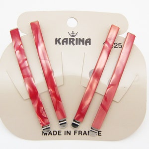 KARINA 1980's vintage bobby pins, 2.3 pearlescent SALMON hair pins, set of 4, new-old-stock, made in FRANCE image 3