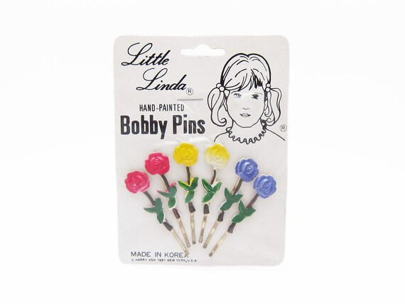 1980's vintage bobby pins, set of 6 hand-painted r
