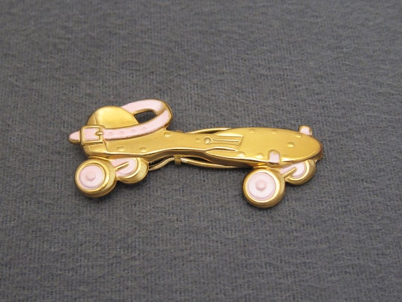 1940's vintage hair clip, 2.3" gold-tone stamped … - image 3