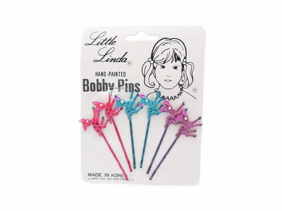 1980's vintage bobby pins, set of 6 hand-painted r