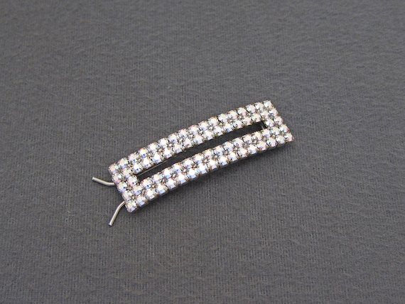 1960's vintage rhinestone hair clip, 2.2" silver-… - image 1