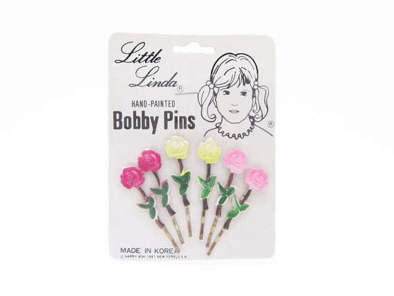 1980's vintage bobby pins, set of 6 hand-painted p