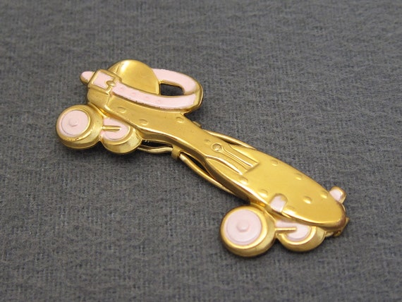 1940's vintage hair clip, 2.3" gold-tone stamped … - image 5