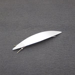 1950&#39;s STERLING SILVER vintage hair clip, 3&quot; shiny pointed ellipse barrette, pinch-wire clasp