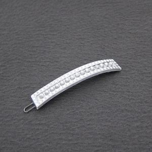 1950&#39;s VINTAGE hair clip, 2.3&quot; silver-tone plastic GEOMETRIC dimpled & BEADED barrette w/ wire clasp