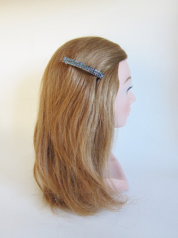 1980's vintage iridescent hair clip, 2.8" silver-… - image 10