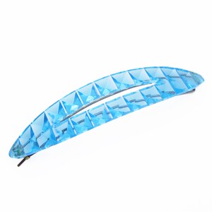 LARGE 1960&#39;s vintage hair clip, 4&quot; TRANSLUCENT turquoise blue plastic PRISM barrette, Tilton & Cook, Tilco barrette, pinch-wire clasp