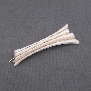 1970&#39;s vintage hair clip, 3&quot; WIRE-WRAPPED pearlescent white plastic barrette w/ wire clasp