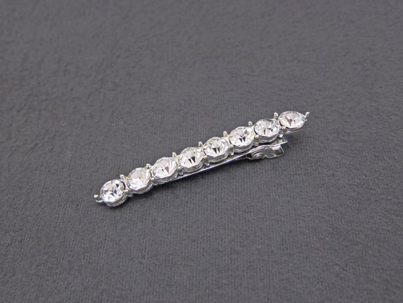 60's vintage rhinestone hair clip, silver-tone bar