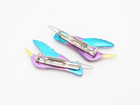 1980's vintage HUMMINGBIRD hair clip PAIR, hand-p… - image 6