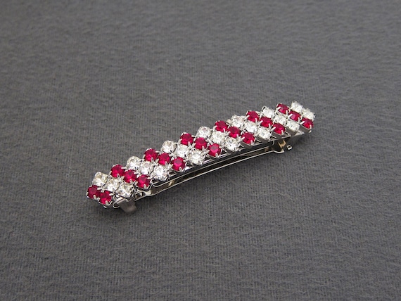Vintage rhinestone crystal silver tone hair clip made in France 1950 main image 3