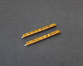 1920's vintage bobby pin pair, 2.1" amber yellow CELLULOID skinny hair pins w/ topaz rhinestones, jewel hair clips