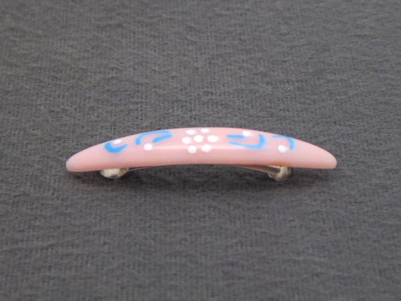 1950's vintage hair clip, SMALL 1.9" light pink p… - image 3