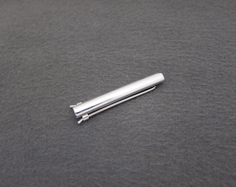 1950&#39;s LANG STERLING silver vintage barrette, 2&quot; shiny TUBE shaped hair clip, pinch-wire clasp