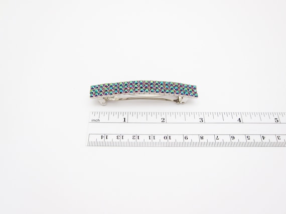 1980's vintage iridescent hair clip, 2.8" silver-… - image 2