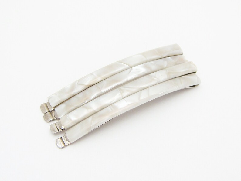 KARINA 1980's vintage bobby pins, 2.3 pearlescent ecru white hair pins, set of 4, new-old-stock, made in FRANCE image 5