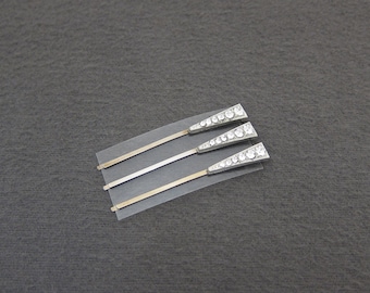 1930's vintage ART DECO bobby pins, 2.1" silver tone triangular hair pins w/ CRYSTAL rhinestones, set of 3, antique jewel hair clips