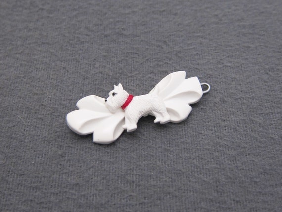 1950/'s vintage hair clip metal clasp 1.6 pearly blush pink plastic SAILOR DUCK BARRETTE hand-painted accents