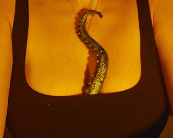 Unique single tentacle necklace. This will take everyone&#39;s breath away! Floating octopus tentacle pendant.