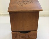 Vintage TATERS ONIONS BIN potato country primitive kitchen rustic storage wood loft storage pail potatoes onion wooden