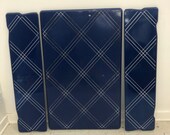 Vintage ENAMEL TABLE TOP Set 3 piece leaf Blue White hoosier porcelain country chic granite shabby wall cabinet kitchen 1930s art deco steel