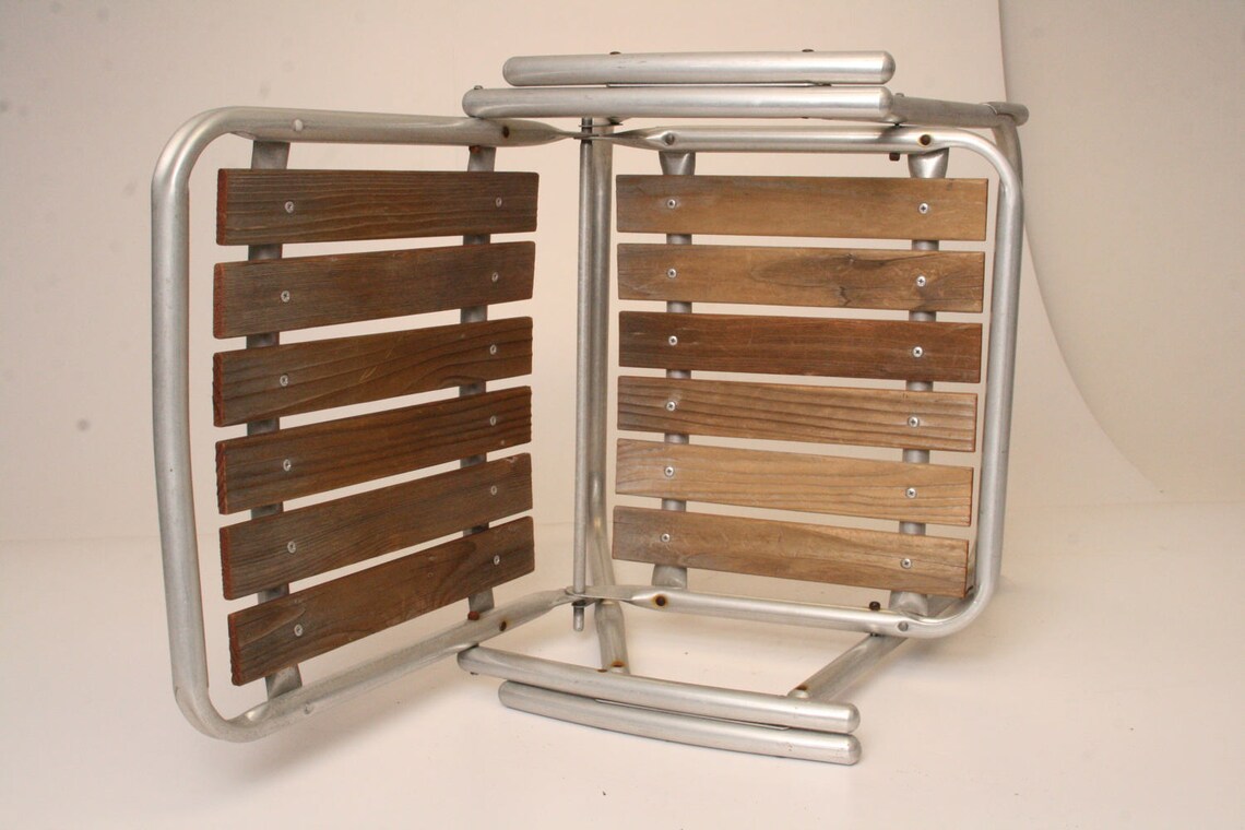 Vintage Aluminum Folding LAWN CHAIR redwood patio metal red Etsy