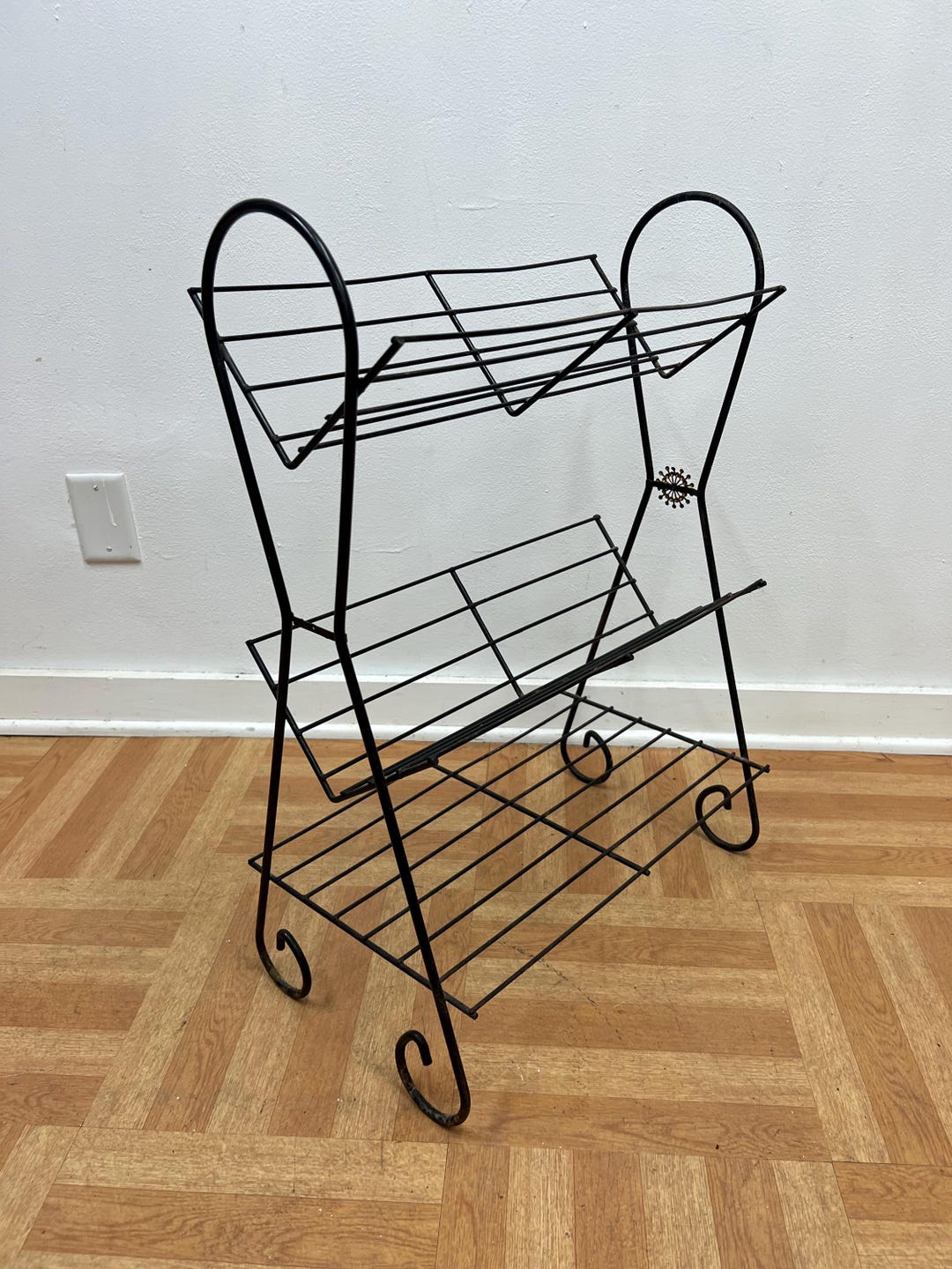 Vintage RECORD RACK Mid Century Modern Wire Metal Stand Lp 33 Storage ...