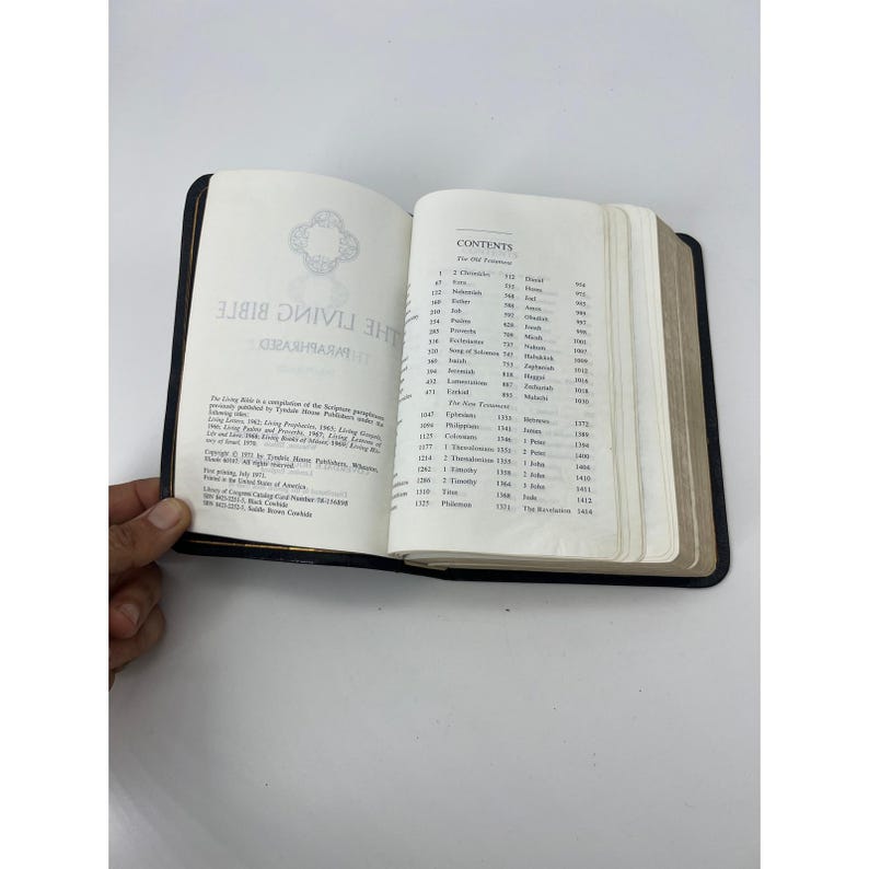 The Living Bible Paraphrased 1971 Tyndale House Black Cowhide Leather Binding zdjęcie 8