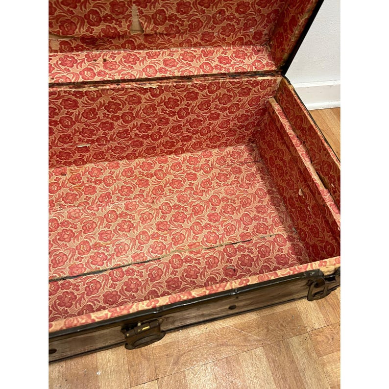 Vintage Military FOOT LOCKER Trunk chest storage green box army US soldier field image 15