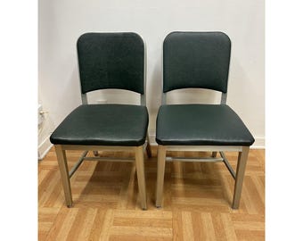 Vintage EMECO Office Chair Pair Green Upholstery Mid Century Modern Industrial 2