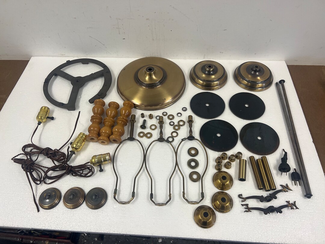 Vintage LAMP PARTS LOT Arm Metal Light Spacer Harp Base Brass Etsy