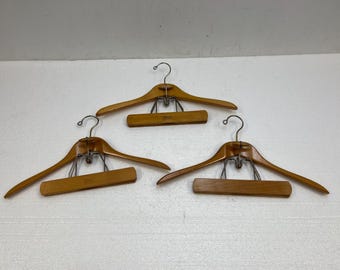Vintage Wood Hanger Lot w Trouser Bar SETWELL closet pants clamp clothing wooden garment organization brown winter bathroom antique