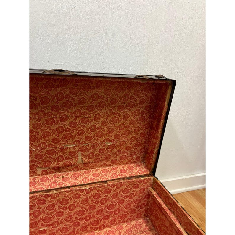 Vintage Military FOOT LOCKER Trunk chest storage green box army US soldier field image 13